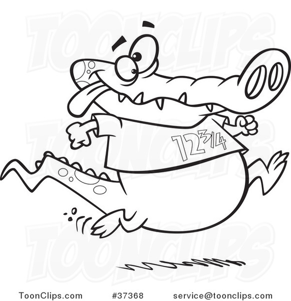 Cartoon Outlined Jogging Alligator