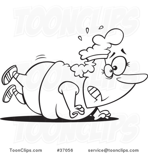 Cartoon Outlined Overweight Lady Trying to Do Push Ups