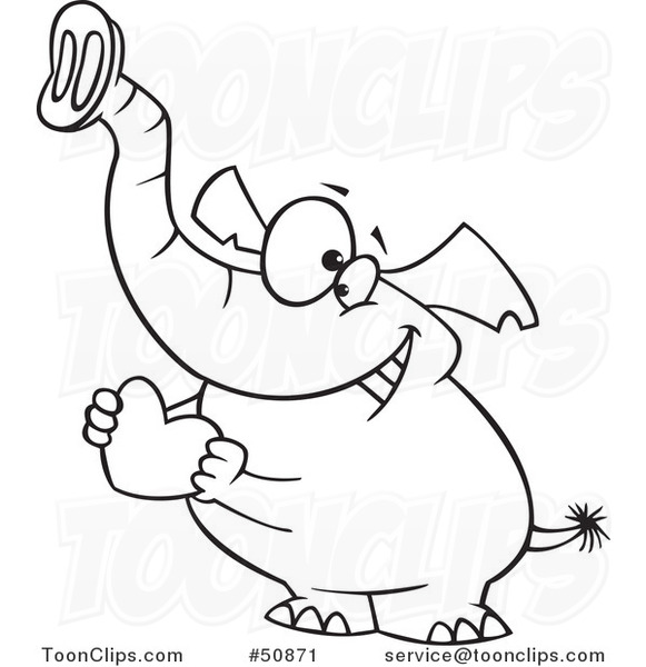 Cartoon Outlined Sweet Elephant Holding a Red Valentine Heart