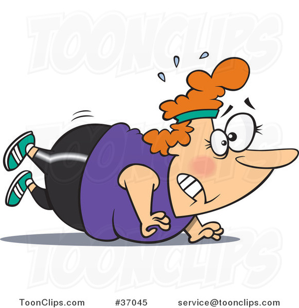 Cartoon Overweight Lady Trying to Do Push Ups