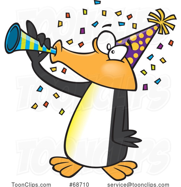 Cartoon Party Penguin Blowing a Horn