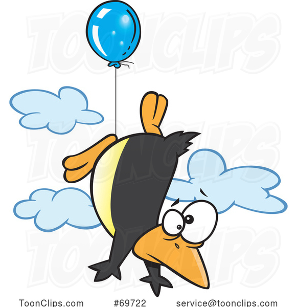 Cartoon Penguin Floating with a Balloon