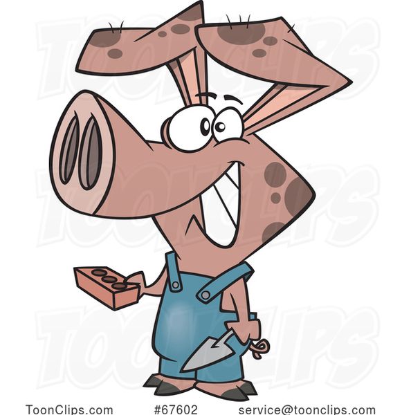 Cartoon Pig Carrying a Brick from the Three Little Pigs