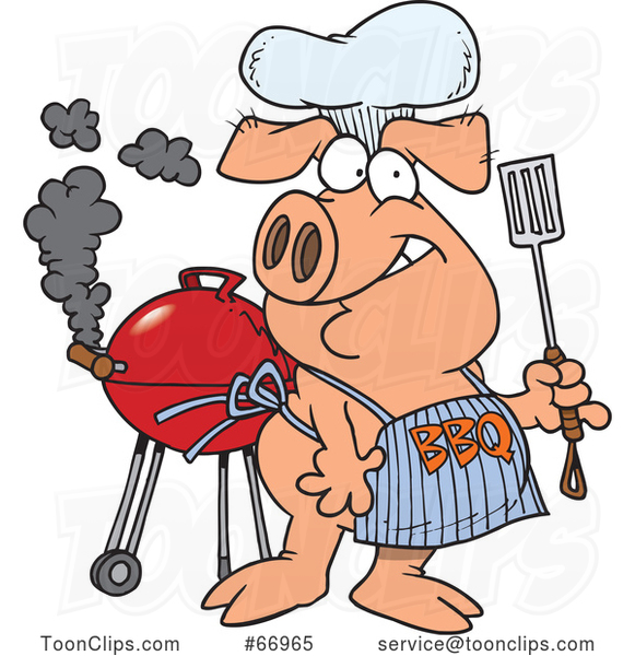 Cartoon Pig Wearing a Bbq Apron