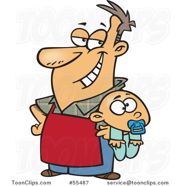 Cartoon Proud Stay at Home Dad Holding a Baby