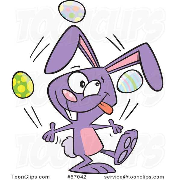 Cartoon Purple Easer Bunny Rabbit Juggling Easter Eggs