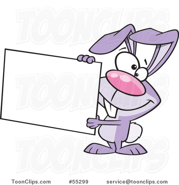 Cartoon Purple Easter Bunny Rabbit Holding a Sign