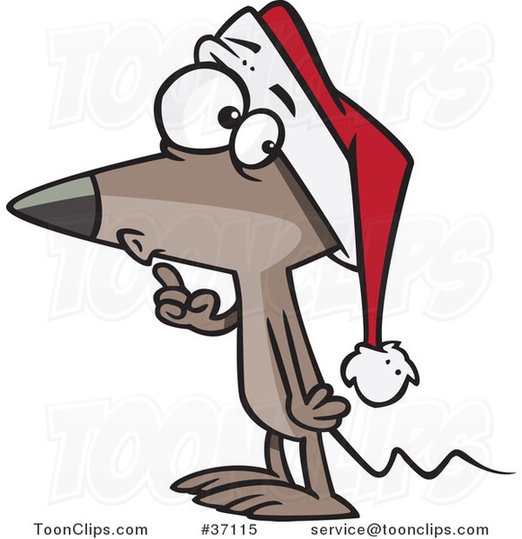 Cartoon Quiet Christmas Mouse Gesturing to Hush