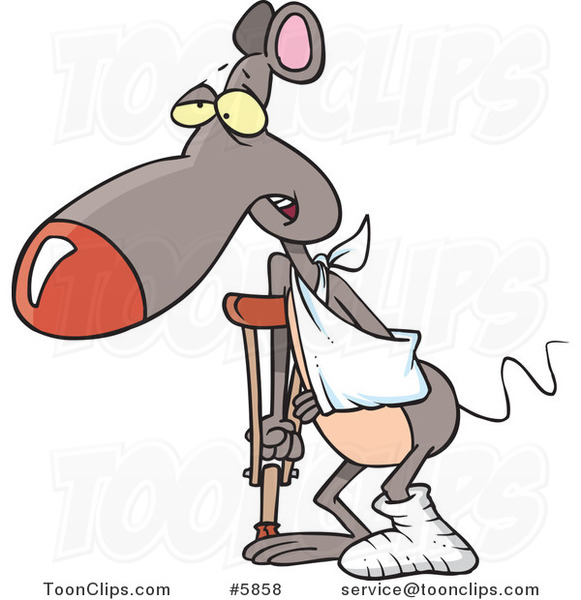 Cartoon Rat with a Cast, Sling and Crutch
