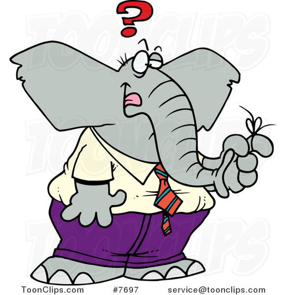 Cartoon Reminder String on a Forgetful Elephant's Finger