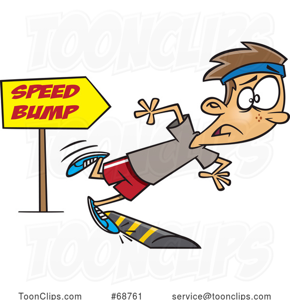 Cartoon Runner Boy Tripping over a Speed Bump