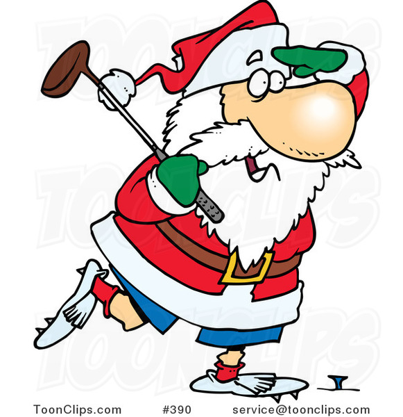 Cartoon Santa Golfing
