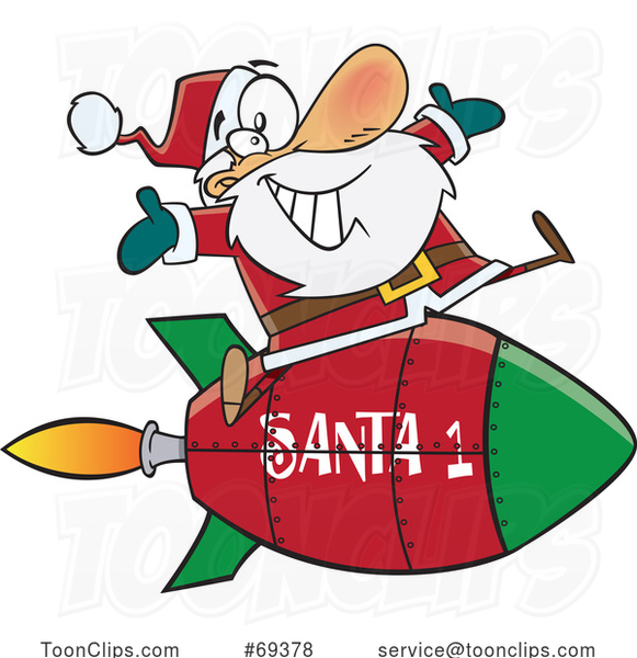 Cartoon Santa Riding a Rocket
