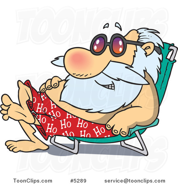 Cartoon Santa Sun Bathing in a Chair