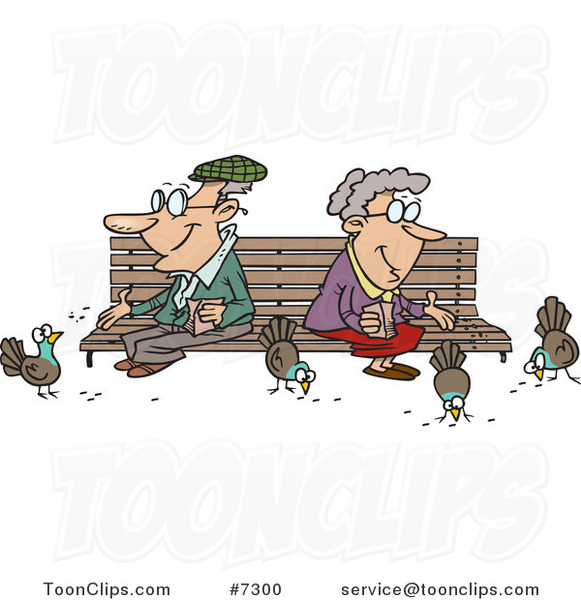 Cartoon Senior Couple Feeding Birds