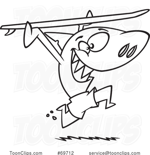 Cartoon Shark Running with a Surfboard
