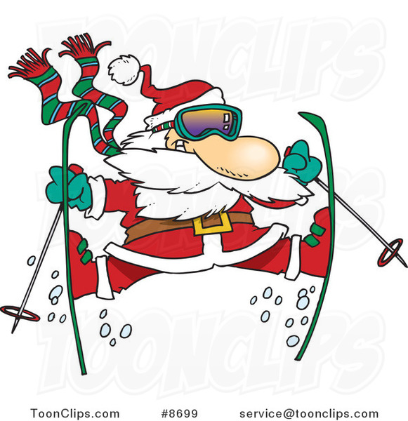 Cartoon Skiing Santa