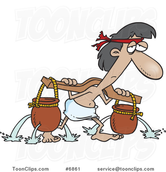 Cartoon Slave Carrying Holy Water Pots 6861 By Ron Leishman