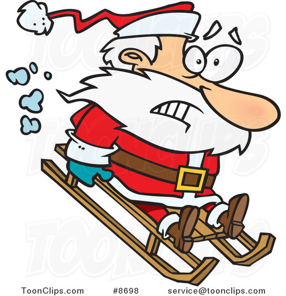 Cartoon Sledding Santa