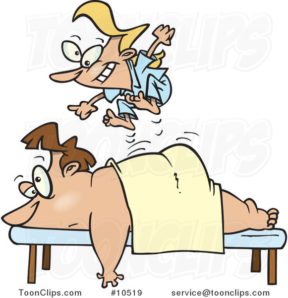 Cartoon Tiny Massage Therapist Jumping On Her Client 10519 By Ron Leishman