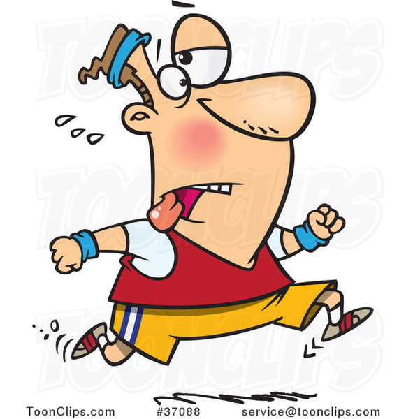 Cartoon Tired Guy Jogging