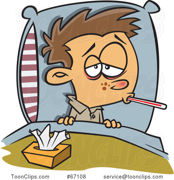 Cartoon White Boy Sick with the Flu