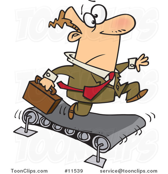 Cartoon White Business Man Running on a Treadmill