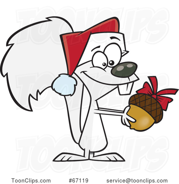 Cartoon White Christmas Squirrel Holding an Acorn