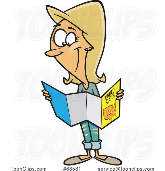 Cartoon White Lady Reading a Map