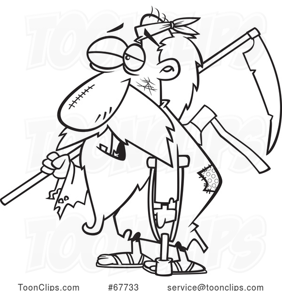 Clipart Outline Cartoon Beat up Father Time