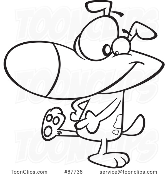 Clipart Outline Cartoon Dog Showing an Ankle Tattoo