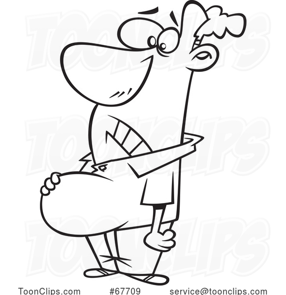 Clipart Outline Cartoon Guy with a Pot Belly