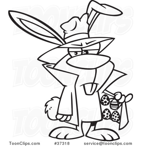 Outlined Cartoon Easter Bunny Dealing Eggs