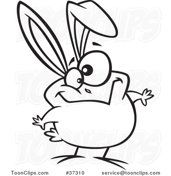 Outlined Cartoon Goofy Easter Chick with Bunny Ears