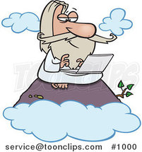 Cartoon Wise Guy Using a Laptop on a Mountain by Toonaday