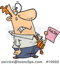 Cartoon Sad Business Man Holding a Pink Slip by Toonaday