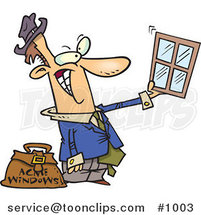 Cartoon Window Salesman Holding up a Window by Toonaday