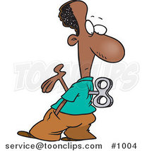 Cartoon Black Wind up Business Man Holding a Hand out and Looking at His Back by Toonaday