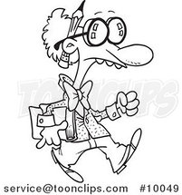 Cartoon Black and White Line Drawing of a Goofy Professor by Toonaday