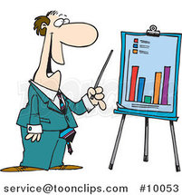 Cartoon Business Man Discussing a Bar Graph by Toonaday