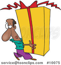 Cartoon Black Guy Holding a Giant Gift by Toonaday