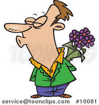 Cartoon Puckering Guy Holding Flowers by Toonaday