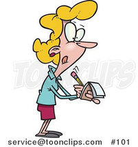 Cartoon Blond Lady Taking Notes by Toonaday