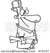 Cartoon Black and White Line Drawing of a Construction Manager by Toonaday