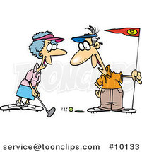 Cartoon Retired Couple Golfing by Toonaday