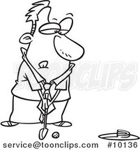 Cartoon Black and White Line Drawing of a Putting Business Man by Toonaday