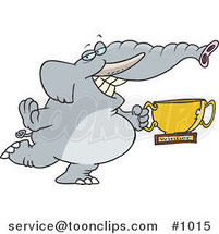 Cartoon Successful Elephant Holding a Trophy Cup by Toonaday
