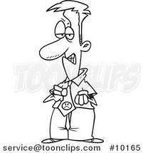 Cartoon Black and White Line Drawing of a Black Eyed Business Man Wearing an Angry Tie by Toonaday
