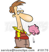 Cartoon Guy Reaching into His Piggy Bank by Toonaday
