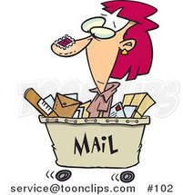 Cartoon Lady in a Mail Cart, Stamped with Postage by Toonaday